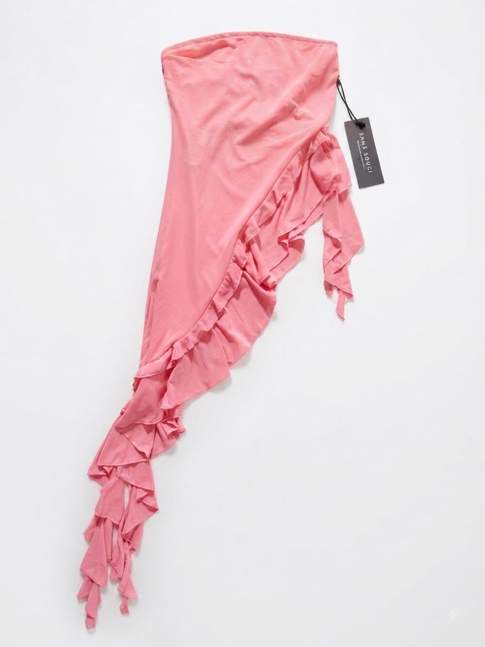 Sans Souci Women S Pink Dress Asymmetric Ruffle Hem Strapless Coquette
